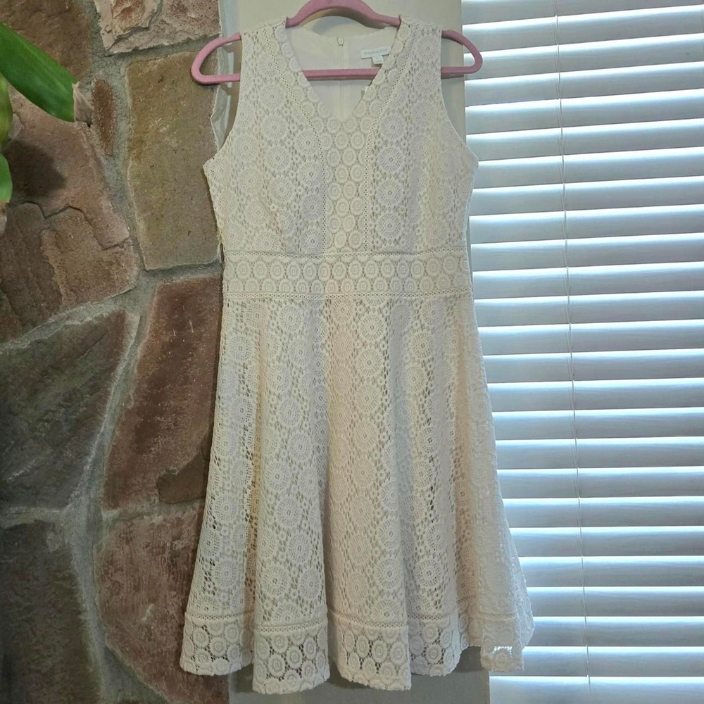 Charter Club Crochet Lace Fit & Flare Dress Ivory Coquette Soft Girl PM NWT